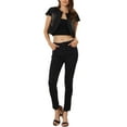 thumbnail image 2 of MODA NOVA Juniors Casual Crop Denim Cardigan Slim Fit Cap Sleeve Jean Jacket Black L, 2 of 4