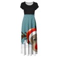 thumbnail image 4 of LOVZFMLL Robe à Manches Courtes pour Femme, Imprimé de Noël, Style des Fêtes, Grande Jupe Longue, Robe à Manches Courtes à Col Rond, Vert Armée, m, 4 of 4