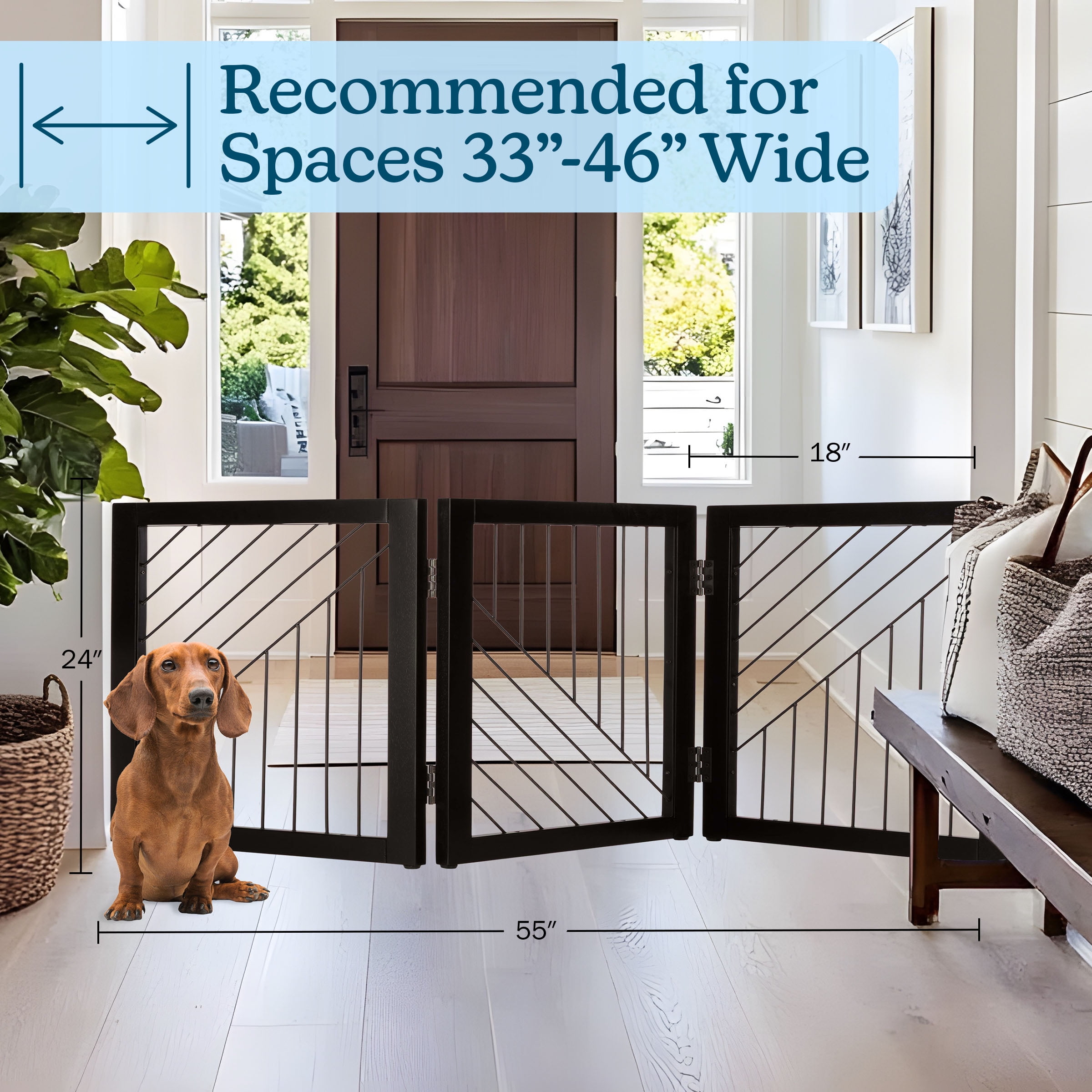 PETMAKER 3-Panel 24-Inch Freestanding Foldable Pet Gate for Stairs (Black)