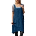 thumbnail image 2 of ZHOGXU Women's Dress Sleeveless Suspender Solid Color Fashion Comfortable Loose Fit Linen Pinafore With Pockets For Casual Daily Wear,Dark Blue,Xxl, 2 of 5