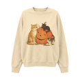 thumbnail image 3 of Womens Plus Size Halloween Cat Pumpkin Sweatshirt Retro 90s Graphic Crewneck Soft Fall Pullover Tops Beige L, 3 of 5