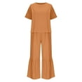 thumbnail image 4 of Bovxnpu Summer Casual Outfits For Women, 2 Piece Lounge Sets, Women'S Spring/Summer Round Neck Casual Solid Color Cotton/Linen Short Sleeve Pants Suit XXXL, 4 of 5