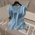 thumbnail image 5 of dazeni Women Smooth Silk Satin Tank Tops Fitted Dressy V Neck Camisole Sleeveless Blouses Shirts witth Drawstring Casual Summer Tank Blue Medium, 5 of 6