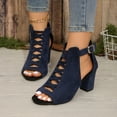 thumbnail image 2 of Women's Gladiator Sandals Hollow out Chunky Heels Adjustable Ankle Strap Peep Toe Block Heeled Dress Shoes Blue Size 7.5, 2 of 6