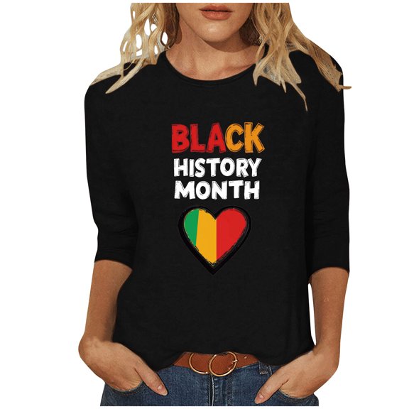 Tbopshirt Black History T-Shirt for Women,Summer Graphic Tees Plus Size Tops,Women Fashion Casual Crewneck 3/4 Sleeve Loose T Shirt Ladies Blouses Shirts,S-XXXXXL,Black History Month Gifts