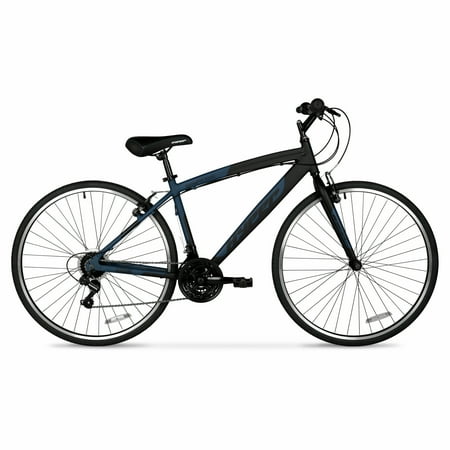 Hyper Brand Bicycle 700c Men's Spin Fit Hybrid Bike, Black and Blue, Adults