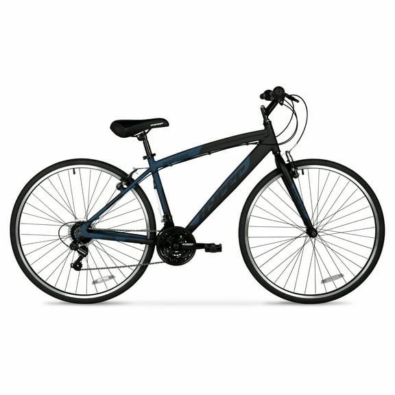 Hyper Brand Bicycle 700c Men's Spin Fit Hybrid Bike, Black and Blue, Adults