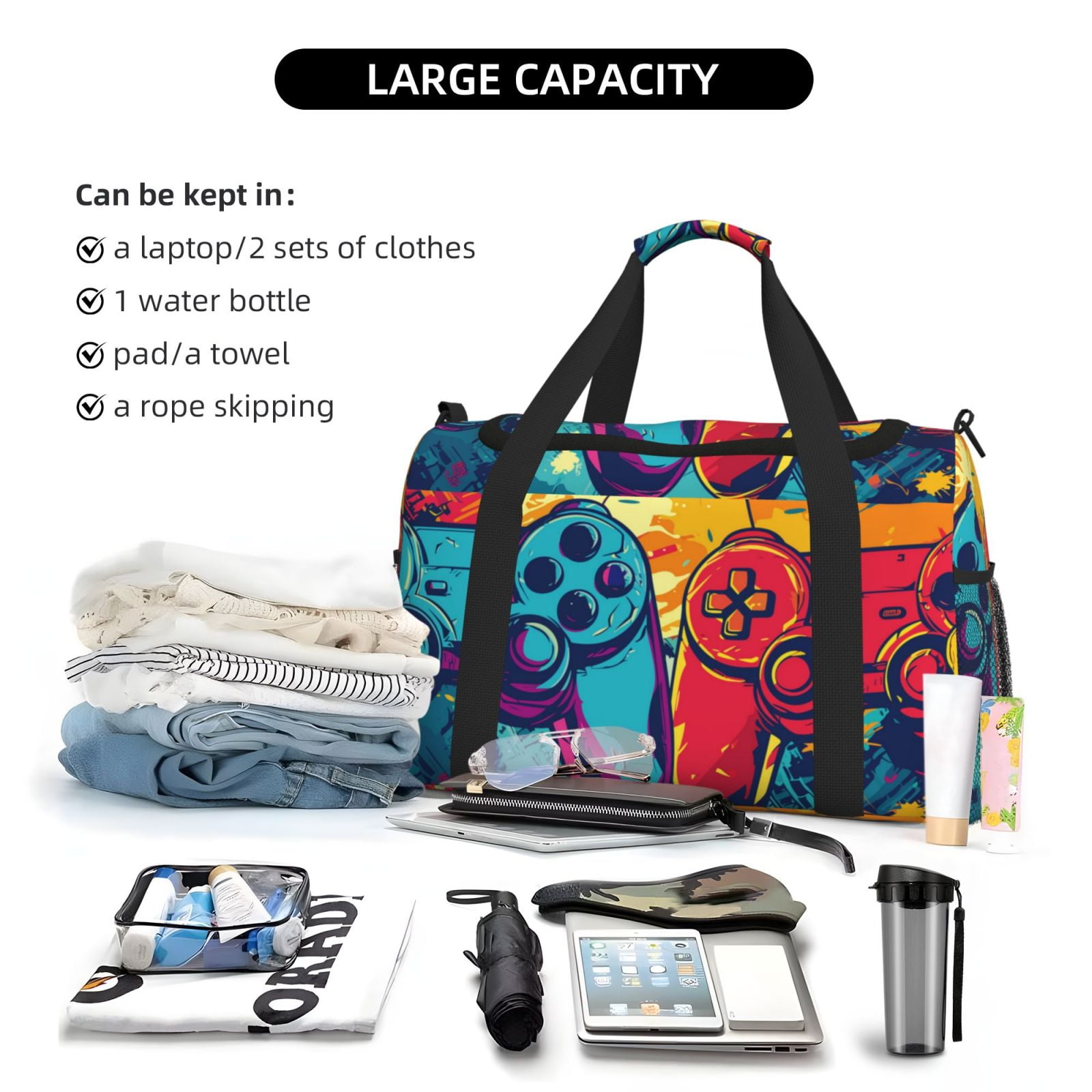 Fuzoiu Gaming Print Travel Duffle Bag,Carry On Tote Bags,Duffel Bag,Sport Gym Bag, Hospital Bag for Labor and Delivery, Overnight Bag,Luggage Bag