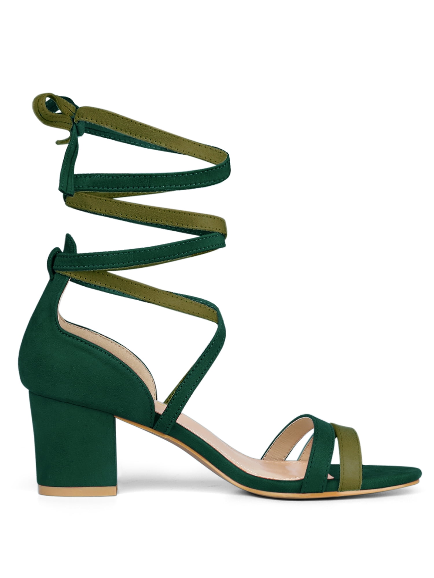 DARING DIVA Women's  Fashion Open Toe Lace Up Color Block Heel Sandals Green 7.5