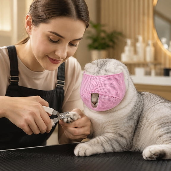 Breathable Mesh Cat Muzzle Adjustable Cat Face Mask Anti Bite Calming Mask For Grooming Vet Visits