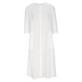thumbnail image 4 of Birdeem Womens Spring and Summer Solid Round Neck Short Sleeved Straight Pocket Cotton and Linen Dress, 4 of 9