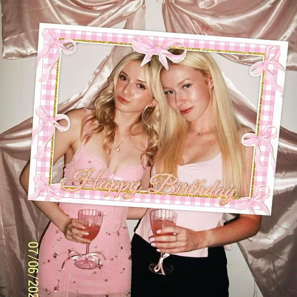 JeVenis Pink Bow Birthday Party Supplies Photo Booth Props Frame Coquette Birthday Girl Pink Bow Birthday Decoration