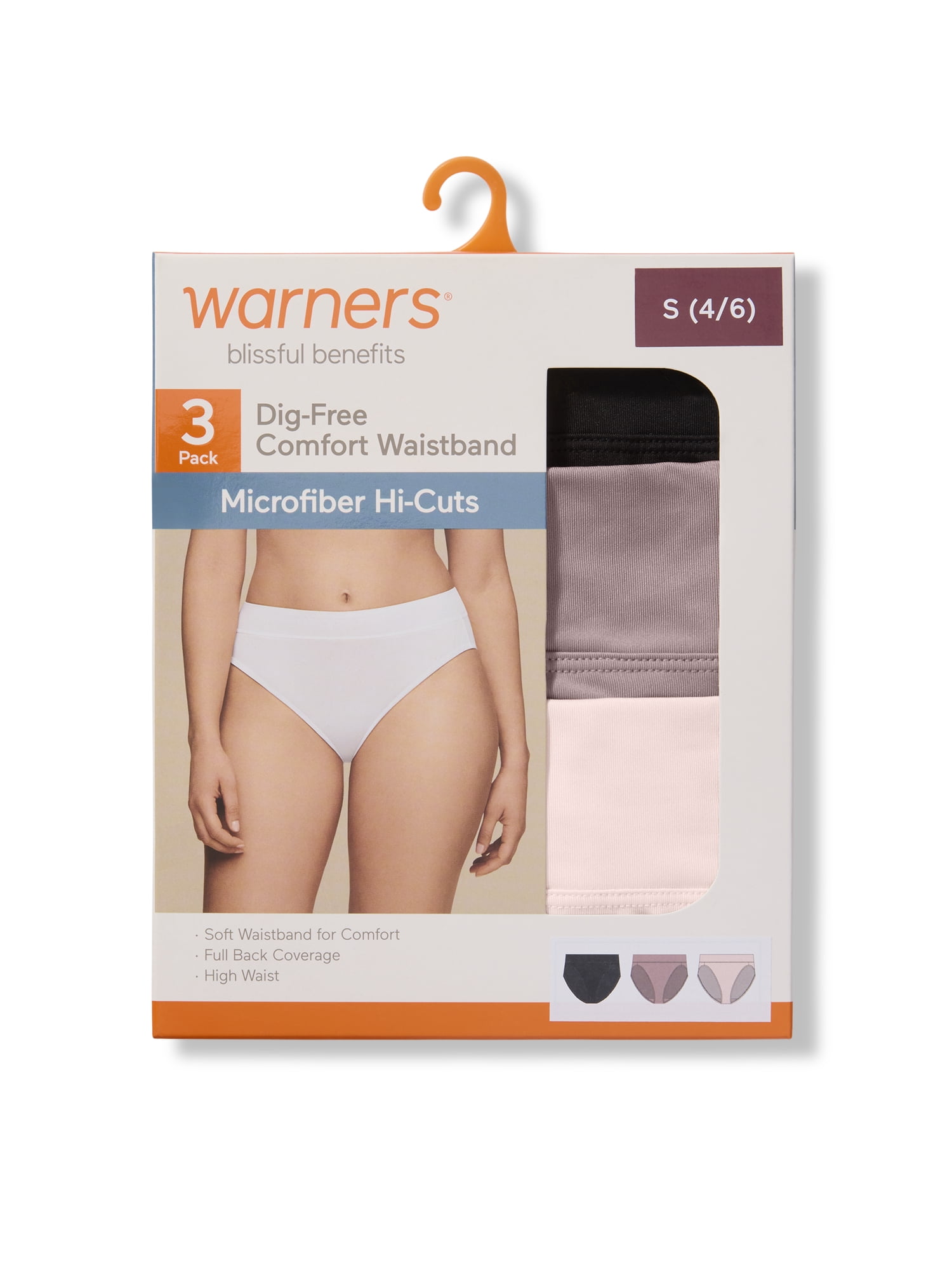 Warners® Blissful Benefits Women's Dig-Free Comfort Mid Waist Microfiber 3-Pack Hi-Cut S-3XL