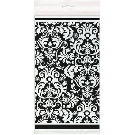 Plastic Black Damask Table Cover, 84" x 54
