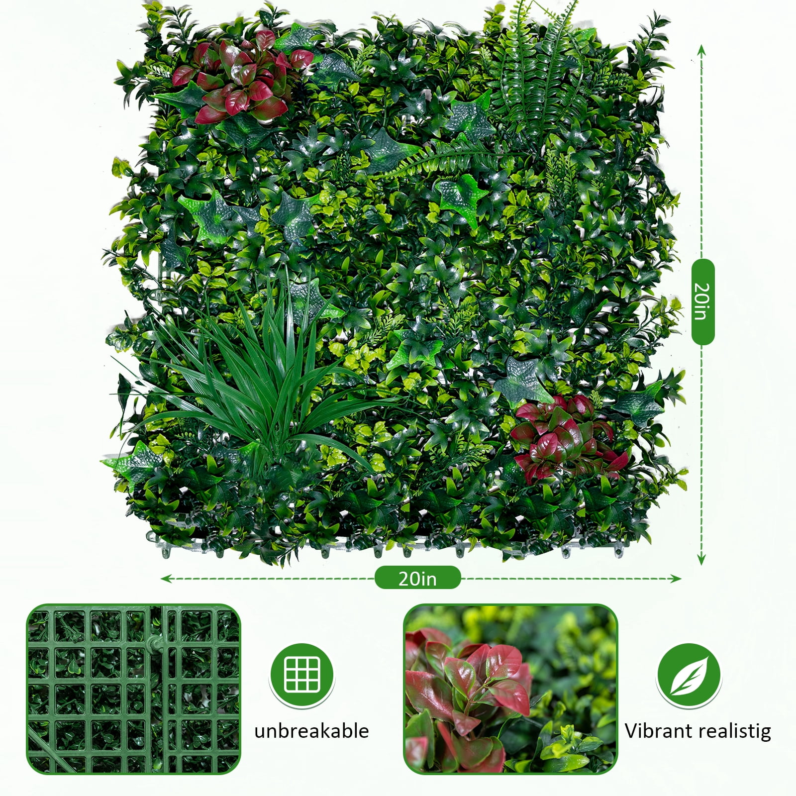 Artificial Boxwood Panels 20x20 in, Grass Wall Panels for Privacy Screen and Green Wall Decor, Sun Protected Foliage for Indoor Outdoor Garden Backyard, 20pcs