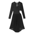 thumbnail image 7 of Doomiva Women Lyrical Dance Dress Long Sleeve Asymmetrical Hem Modern Contemporary Dance Dress Black M, 7 of 7