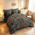 thumbnail image 2 of Erosebridal Vintage Peacock 7-Piece King Bedding,Watercolor Plants King Bed in a Bag,Teal Gold,Black Reversible, 2 of 7