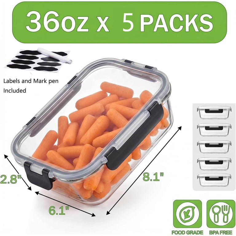 SHIGEER 5-Pack 36oz Glass Meal Prep Containers Borosilicate photo 7