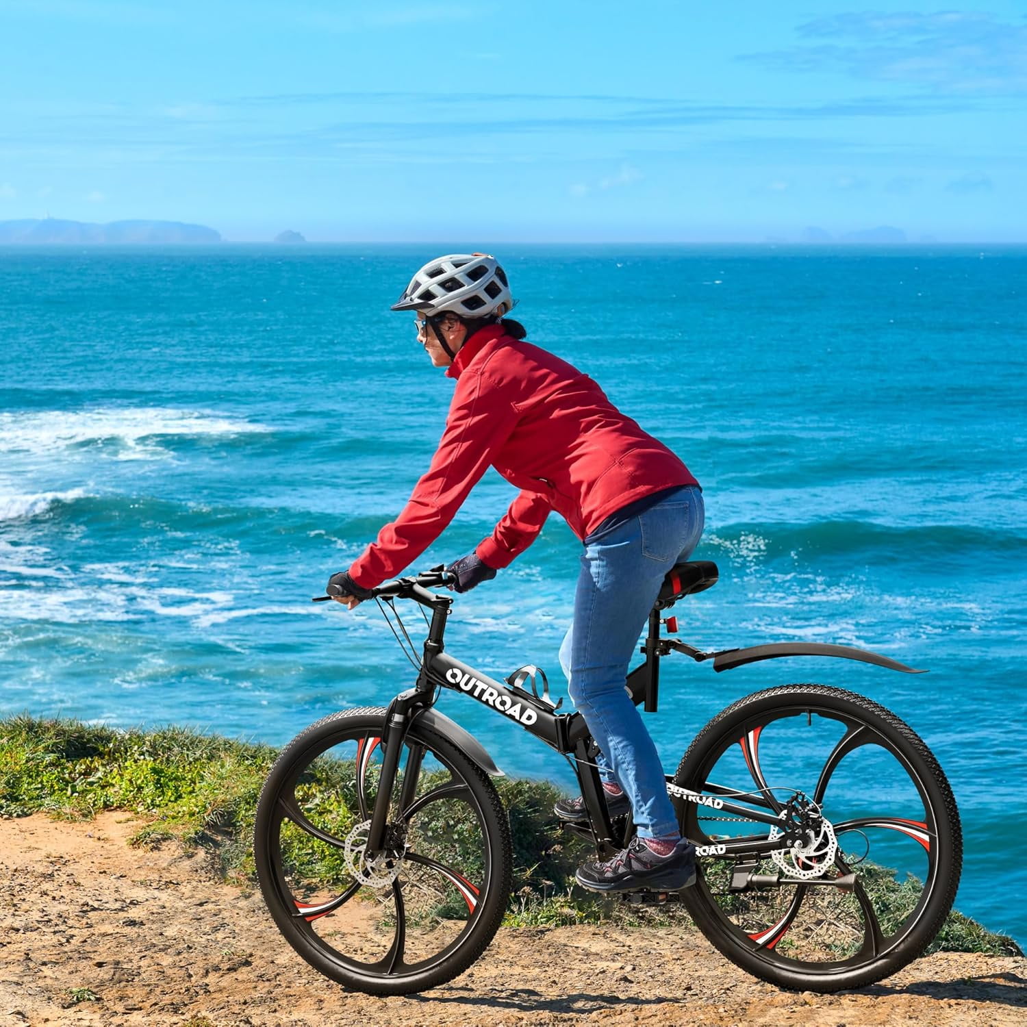 SUNCROWN 26 Inch Folding Mountain Bike, 21 Speed Full Suspension High-Carbon Steel MTB Foldable Bicycle, Dual Disc Brake Non-Slip Folding Bikes for Adults/Men/Women, Black
