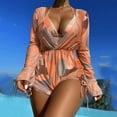 thumbnail image 1 of Daisyyozoid Swimsuits for Women Clearance 3 Piece Fashion Print Halter Drawstring Side Bikini Set With Cover Up, 1 of 5