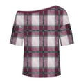 thumbnail image 5 of Inverlee Womens Short Sleeve Plaid Shirts Off Shoulder Tops Summer Casual Loose Outfit, 5 of 6