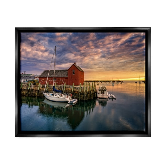 Stupell Docked Boats Marina Harbor Photography Landscape Photography Black Floater Framed Art Print Wall Art