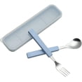 thumbnail image 1 of Juego de cubiertos para niños de 2 piezas, juego de vajilla para niños de acero inoxidable 18/10, juego de cubiertos de plata, cubiertos, utensilios de cena, cuchara, tenedor con estuche de viaje, 1 of 5