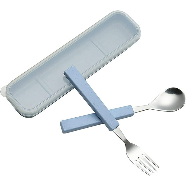 Juego de cubiertos para niños de 2 piezas, juego de vajilla para niños de acero inoxidable 18/10, juego de cubiertos de plata, cubiertos, utensilios de cena, cuchara, tenedor con estuche de viaje
