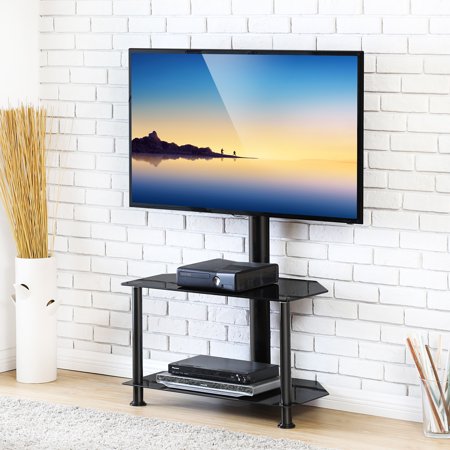 FITUEYES Floor TV Stand with Swivel Mount and Height Adjustable Flat Curved Screen TV for 32 50 55 inch Vizio/Sumsung/Sony Tvs Max VESA 400x400 TW207502MB