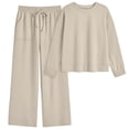 thumbnail image 3 of SUNBS 2 Piece Sets for Women Fall Outfits Lounge Sets Crew Neck High Waist Wide Leg Pants for Travel Airport Casual Clothes, 3 of 9