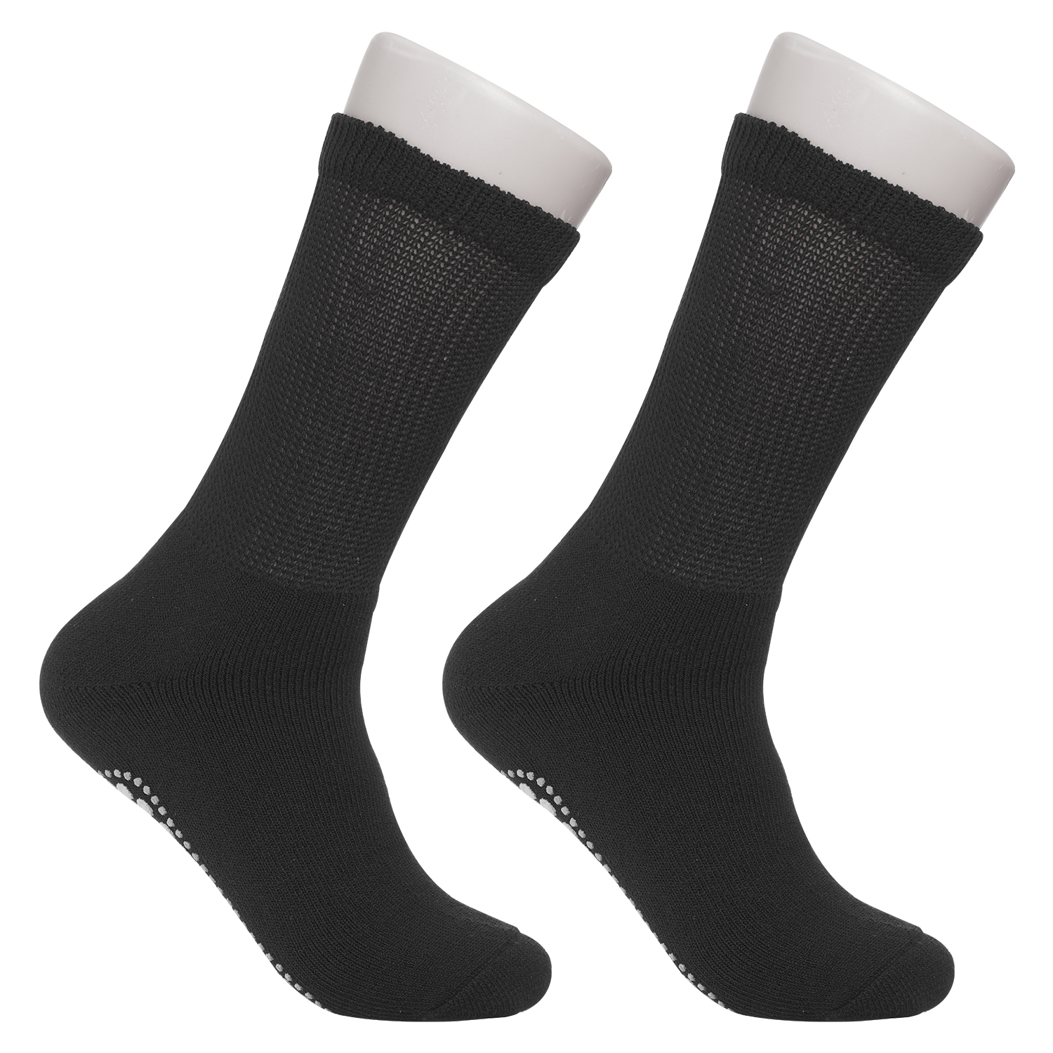 Diabetic Socks - Non Skid Hospital Loose Fitting Slipper Socks With Gripper Bottoms 2 Pack Savings - Gripper socks - Men's Size 13-15 (Skid 2 Black)