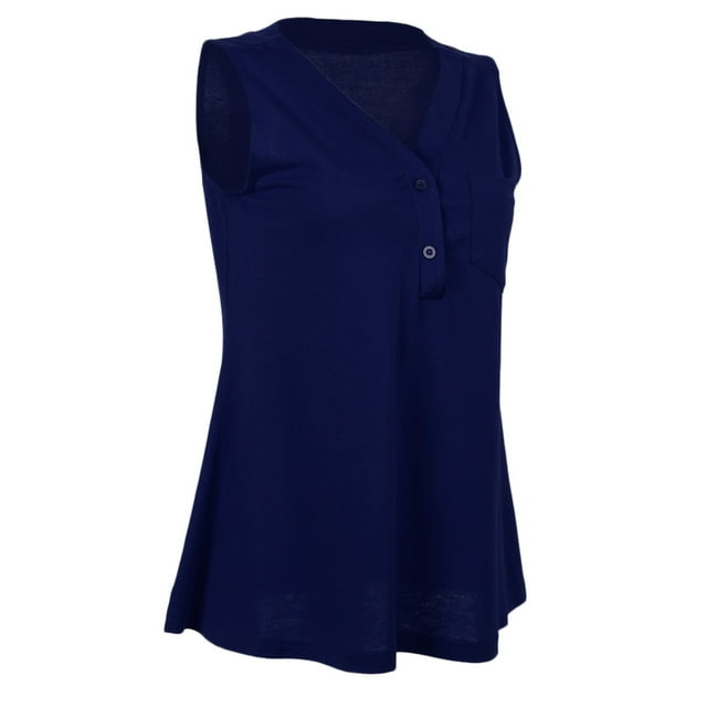 Camiseta sin mangas para mujer Sunnimix cuello en V azul M