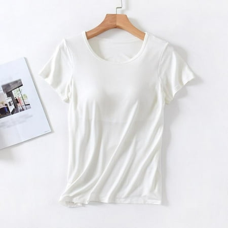 

Fantadool Women s tops Large Size Chest Pad One-Piece Bra Cup with Bra Slim T Shirt Female Summer T-shirt Bottoming Shirt