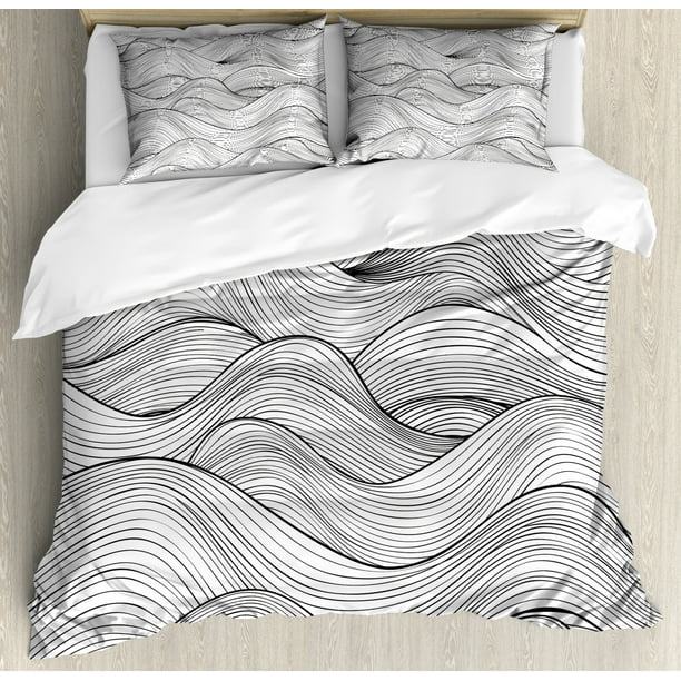 Dark Grey Duvet Cover Set King Size Abstract Geometric Waves Ocean Sea Inspired Monochrome Artistic Design Decorative 3 Piece Bedding With 2 Pillow Shams Charcoal White By Ambesonne Com Dark Grey Duvet Cover Set King Size, Dark Grey King Size Bedding Set