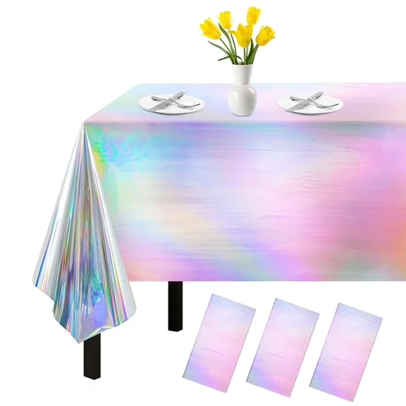 Iridescent Plastic Tablecloth 54 X 108 Inch For Rectangle Party Tables 3 Pack
