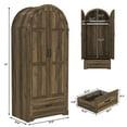 thumbnail image 2 of Arched 2-Door Armoire Wardrobe, 71" Wood Wardrobe Closet with Mirror & LED Sensor Light, Rustic Farmhouse Clothing Storage Cabinet with Drawers & Hanging Rod for Bedroom, 2 of 9