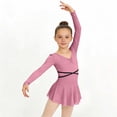 thumbnail image 2 of Girls Long Sleeve V Neck Ballet Dress with Attached Chiffon Skirt Leotard Crisscross Waist Dance Wear Nylon Spandex Pink for Kids,Size 5-6 T, 2 of 6