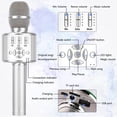 thumbnail image 2 of Bluetooth Wireless Karaoke Microphone for Android/iOS, with Recording Function and Dancing LED Lights, Portable, Silver, 2 of 5