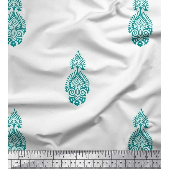 Soimoi Cotton Voile Fabric Floral Block Printed Fabric 1 Yard 56 Inch Wide