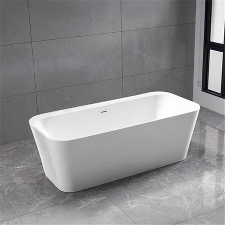 Bellaterra Home BA6860 67 in. Freestanding Acrylic Deep Soaking Corner Bathtub, Glossy White -77 gal