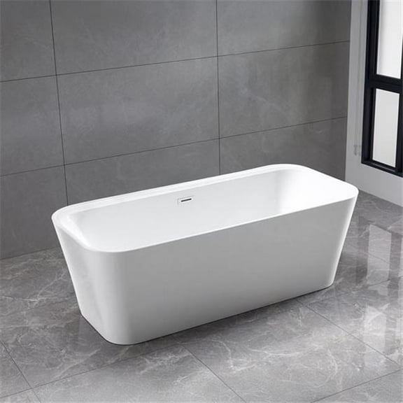 Bellaterra Home BA6860 67 in. Freestanding Acrylic Deep Soaking Corner Bathtub, Glossy White -77 gal