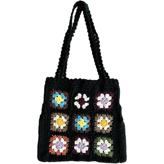 Kukuzhu Crochet Tote Bag for Women Cute Floral Knitted Shoulder Bag Fairy Y2k Woven Beach Shopping Bag Vocation