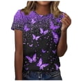 thumbnail image 3 of ATENAR T Shirts for Women Printed Shirts Crew Neck Short Sleeve Tops Purple M, 3 of 4