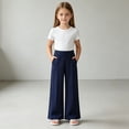 thumbnail image 2 of Gubotare Toddler Summer Pants Girls Girls Wide Leg Pants Kids Elastic High Waist Pants Slacks with Pockets 4T 5T (Blue,4-5 Years), 2 of 4