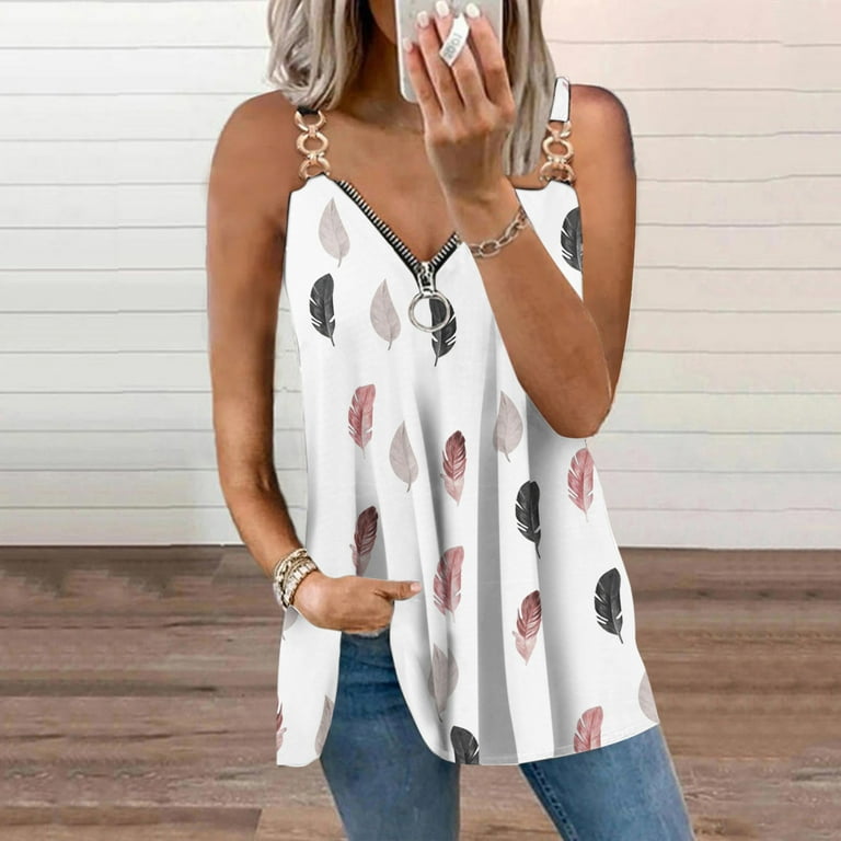 EHQJNJ Female Easter Crop Tank Tops Women Casual Leaves Printing Zipper  Loose Hollow out Sleeveless Vest Shirts Blouses Tops Christmas Crop Top