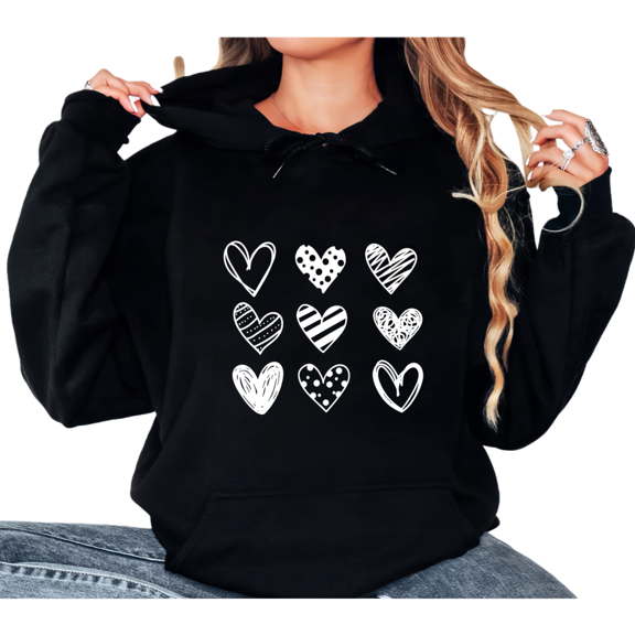 Black Valentine's Day Diverse Heart Print hoodie Sweatshirt Graphic Sweatshirt S-2XL Chic Tops