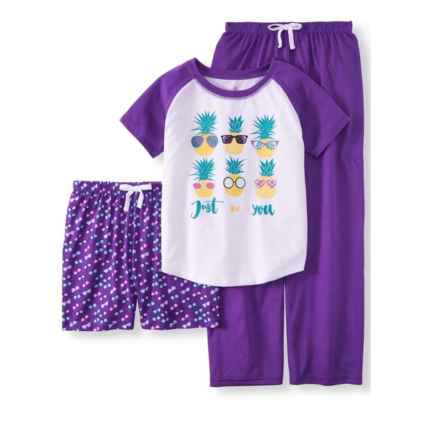 Chili Peppers Girls' 3 Piece Pineapple Pajama Sleep Set (Little Girl
