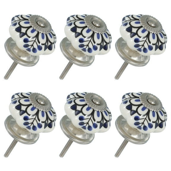 Uxcell 6 Packs Ceramic Knobs Pumpkin Ceramic Cabinet Drawer Knobs with Screw White Dark Blue