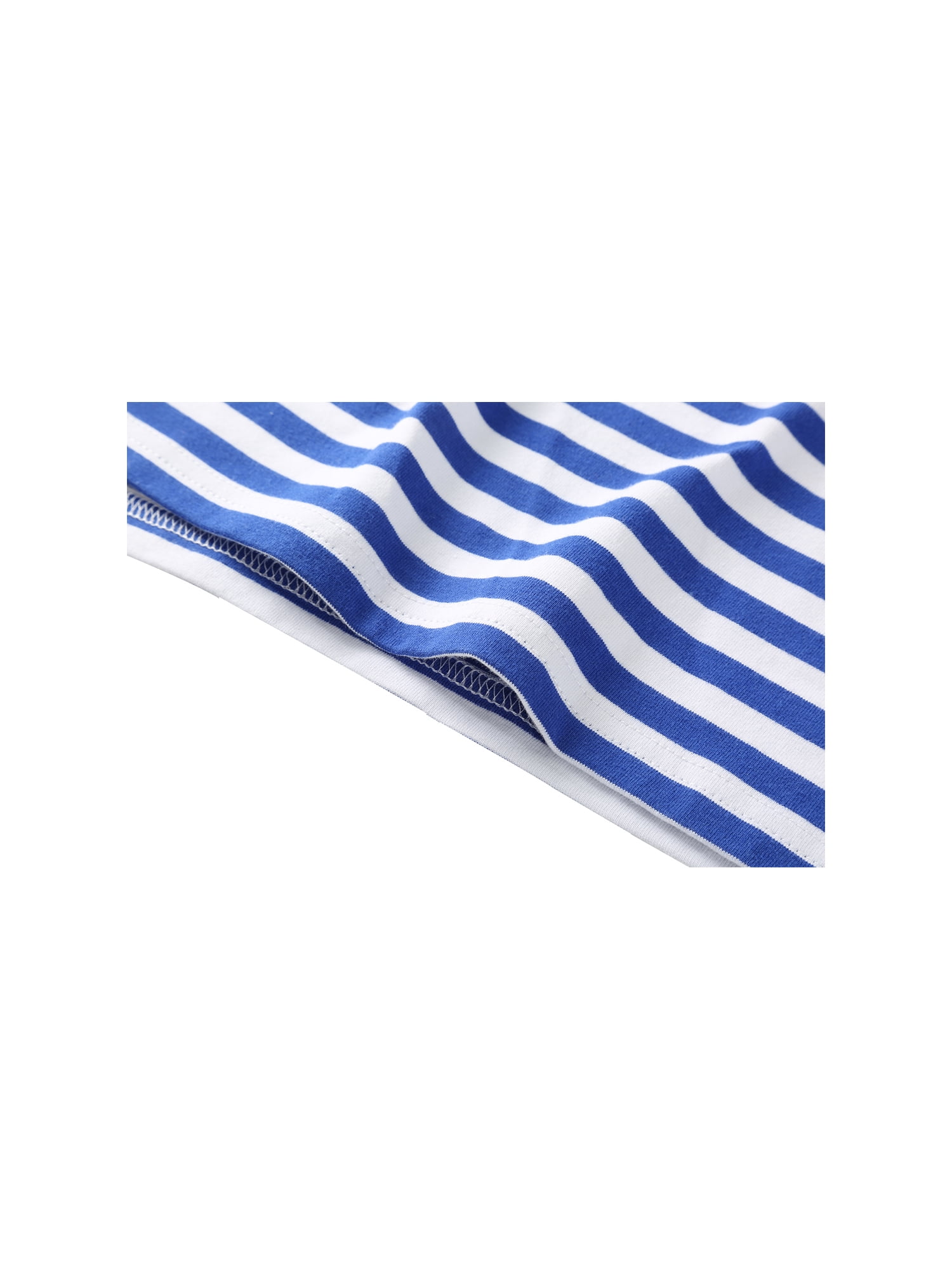 Unique Bargains Men's Long Sleeve Pullover Top Crew Neck Striped T-Shirts 46 Blue and White