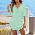 thumbnail image 2 of DeHolifer Women's Dreeses V-Neck Lace Cover Up Dress 3/4 Sleeve Side Tie Beach Tunic for Swimwear Summer Vacations Green XL, 2 of 6